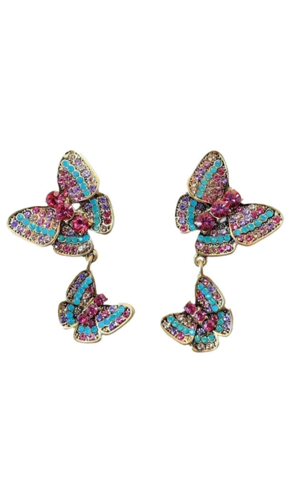 Rhinestone Butterfly Earrings Flowering Girl