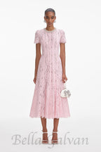 Sequin Floral Lace Midi Dress in pink Flowering Girl