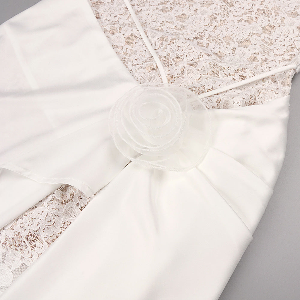 Jazmín White Lace Flower Maxi Dress Flowering Girl