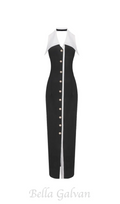pearl-button halter black maxi dress Flowering Girl