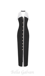 pearl-button halter black maxi dress Flowering Girl