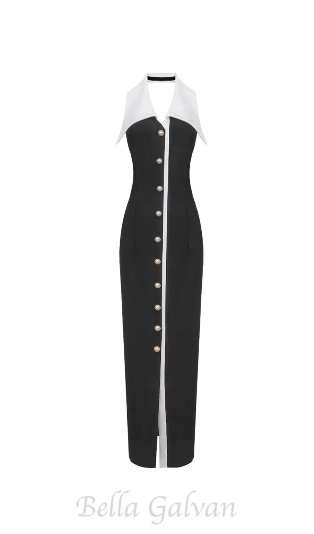 pearl-button halter black maxi dress Flowering Girl