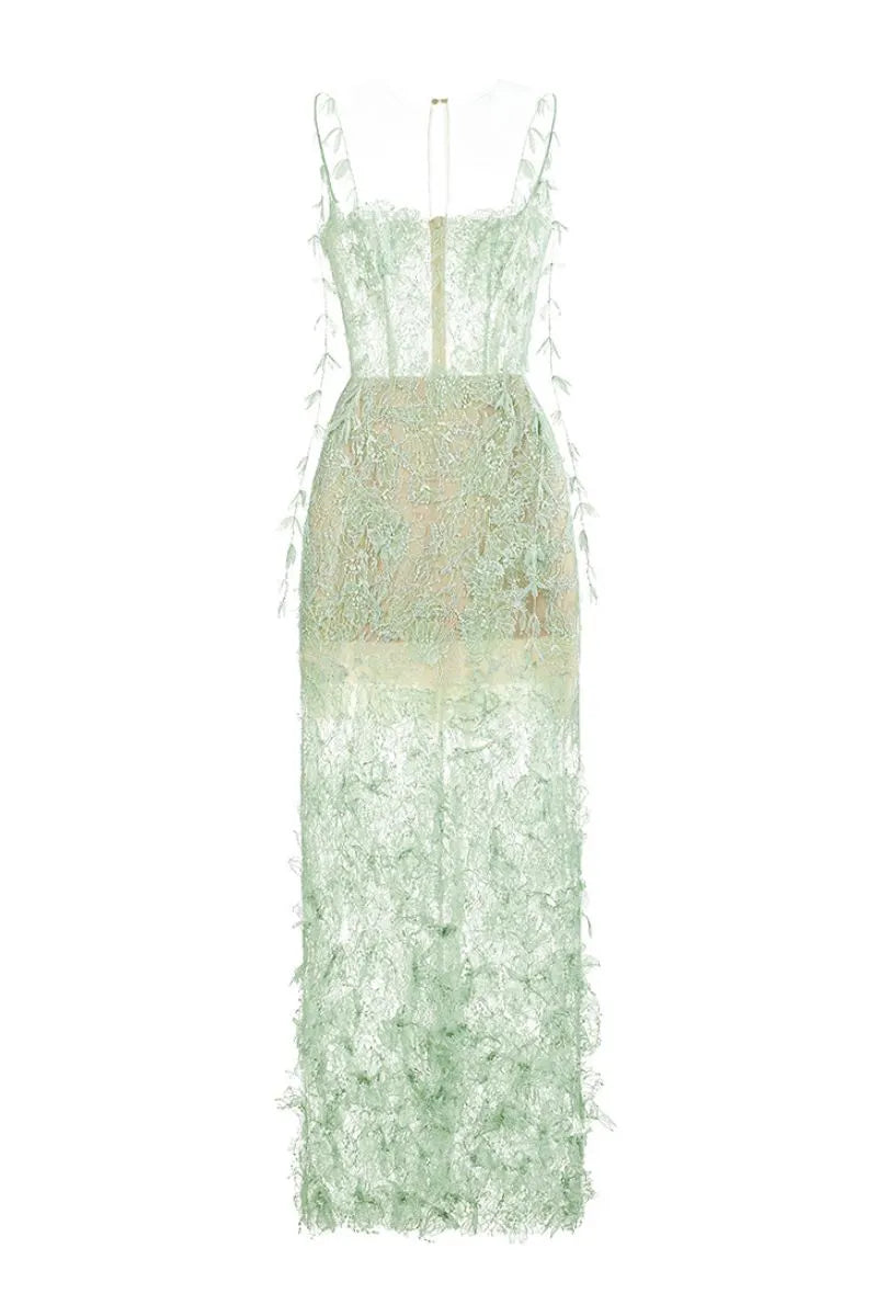 MINT BEADED LACE PENCIL MIDI DRESS Flowering Girl