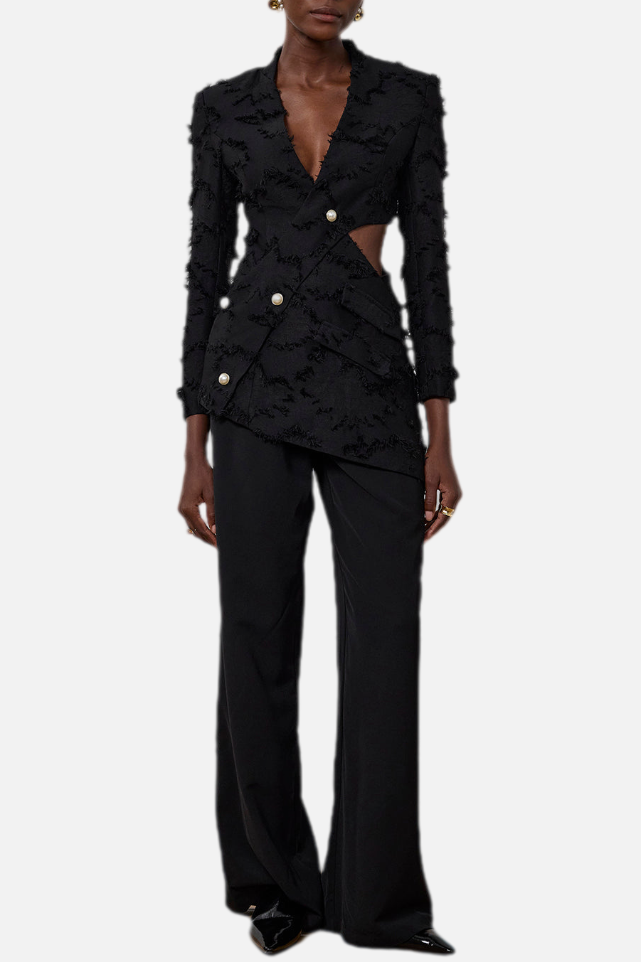 Jovie Fringe Cutout Asymmetric Blazer Flowering Girl