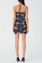 multicolor floral print pleated Bodycon Mini Dress Flowering Girl