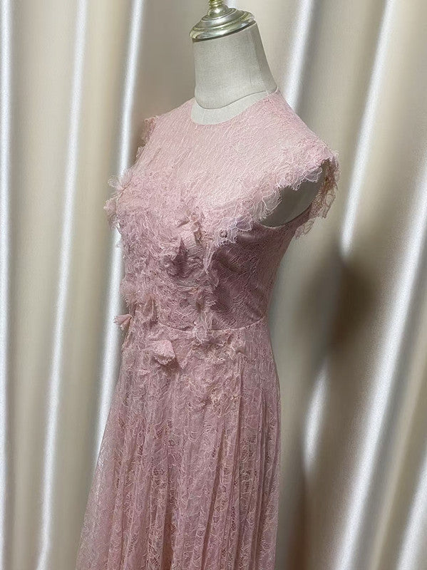 Jennifer Lace Flower Embellished Maxi Dress In Pink Flowering Girl