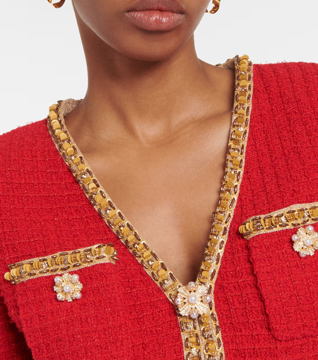 Red Knit V Neck Cardigan Flowering Girl