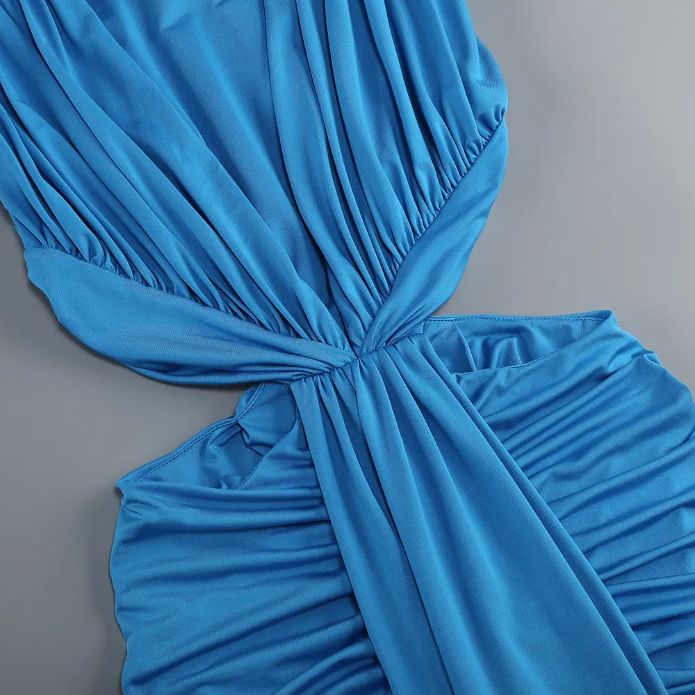 Mali Blue Ruched Cutout Maxi Dress Flowering Girl