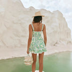 Green Linen Sleeveless Camisole Lace Dress Flowering Girl