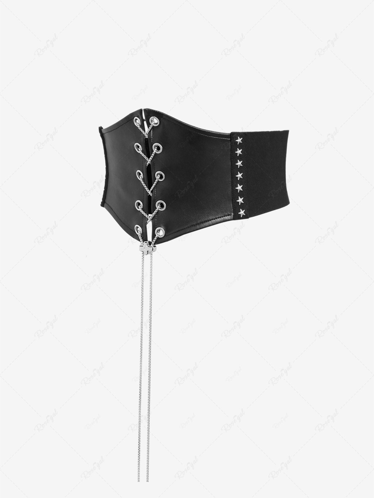 Gothic Chain Braided Lace Up Pu Panel Star Rivet Corset Belt Flowering Girl