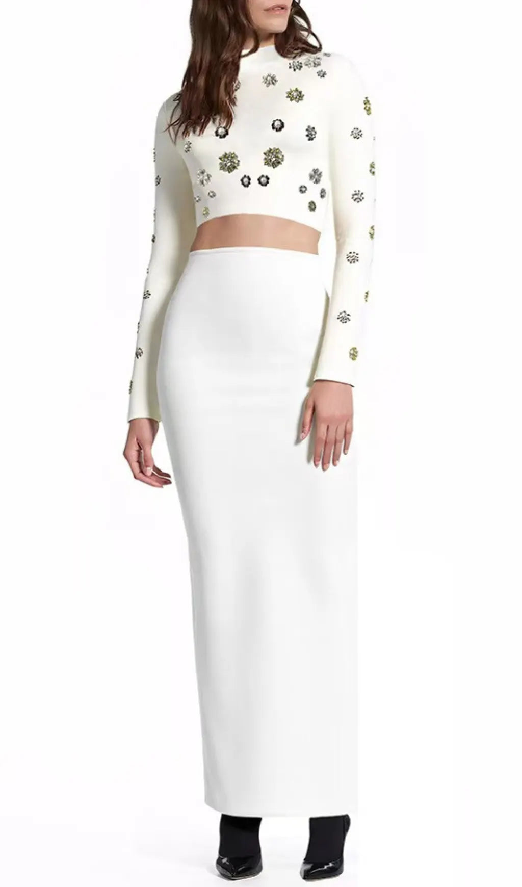 Guerra White Beaded Long Sleeve Two-Piece Set Flowering Girl