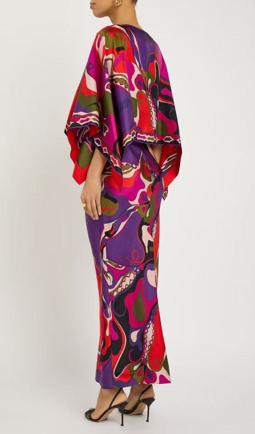Keller Strappy Printed Maxi Dress With Cape Flowering Girl