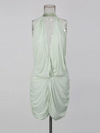 Mandolin Green Halter Ruched Mini Dress Flowering Girl