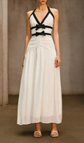 Ovelixor V Neck Bow Ruched Maxi Dress Flowering Girl