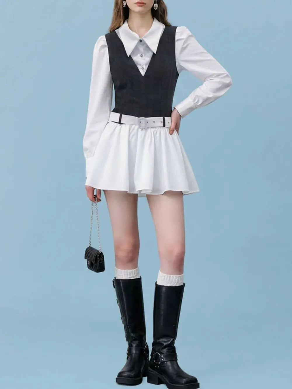Qoryndal Long Sleeve Mini Dress With Belt Flowering Girl