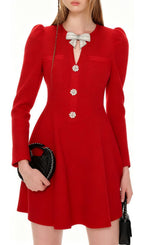Italia Red Bow Long Sleeve Mini Dress Flowering Girl