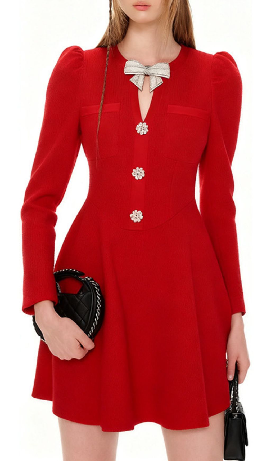 Italia Red Bow Long Sleeve Mini Dress Flowering Girl