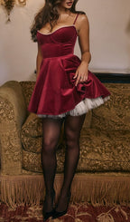 Brinda Burgundy Velvet Tulle Mini Dress Flowering Girl