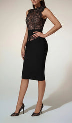 Alodie Stand Collar Lace Bandage Midi Dress Flowering Girl