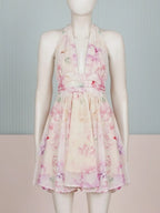Murray Floral Print Halter Backless Mini Dress - Pink Flowering Girl