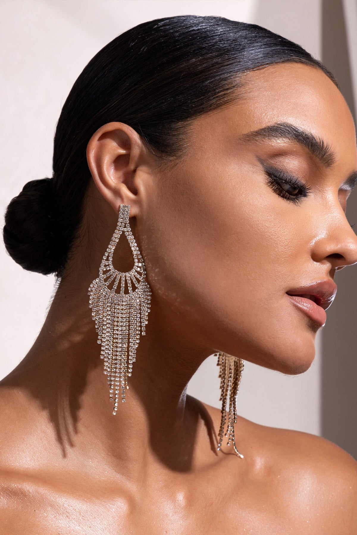 Gold Diamante Teardrop Tassel Earrings Flowering Girl