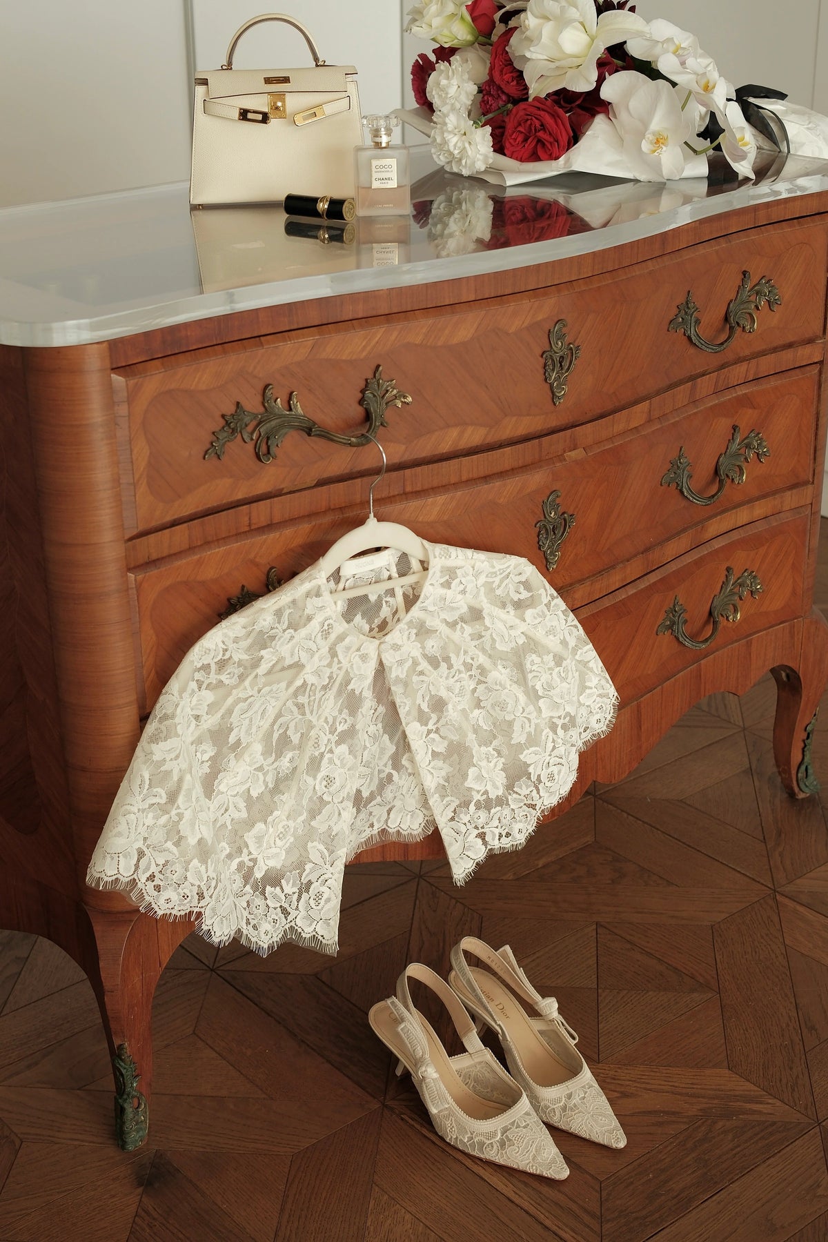 White Lace Cape-Sleeve Mini Dress Flowering Girl