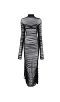 BLACK RUCHED SHEER MAXI DRESS Flowering Girl