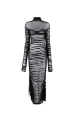 BLACK RUCHED SHEER MAXI DRESS Flowering Girl