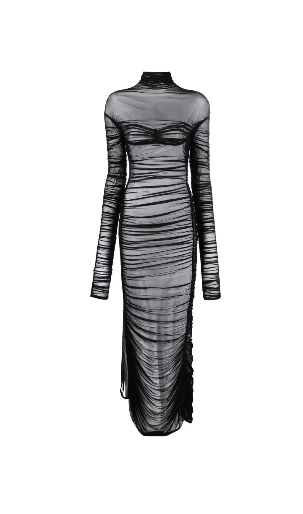 BLACK RUCHED SHEER MAXI DRESS Flowering Girl