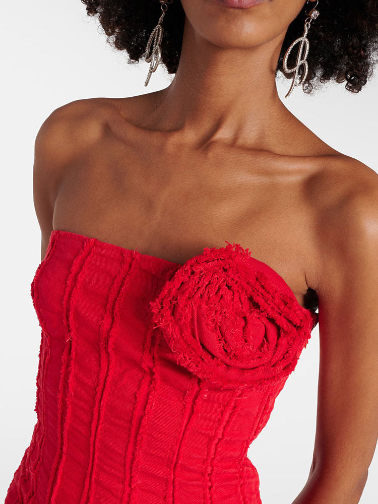 Floral-appliqué strapless cotton jersey mini dress Flowering Girl