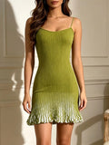 Matilde Green Spaghetti Knitted Mini Dress Flowering Girl