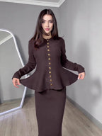 Brown Long-Sleeved Long Skirt Suit Flowering Girl