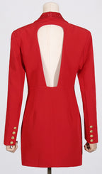 Dana Red Deep-V Diamante Backless Blazer Flowering Girl