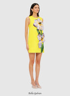 Yvonne Appliqué Floral Mini Dress in Yellow Flowering Girl