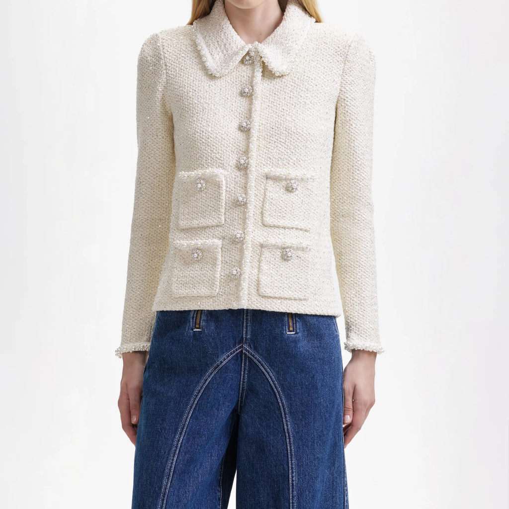 CREAM SEQUIN KNIT PEARL CARDIGAN Flowering Girl
