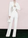 McKee White Sequin Embellished Blazer Set Flowering Girl