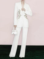 McKee White Sequin Embellished Blazer Set Flowering Girl