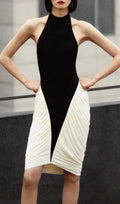 Grid Halter Ruched Bodycon Midi Dress Flowering Girl