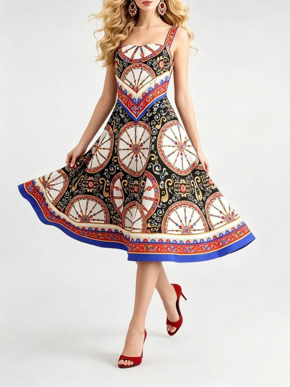Manami Strappy Printed Midi Dress Flowering Girl