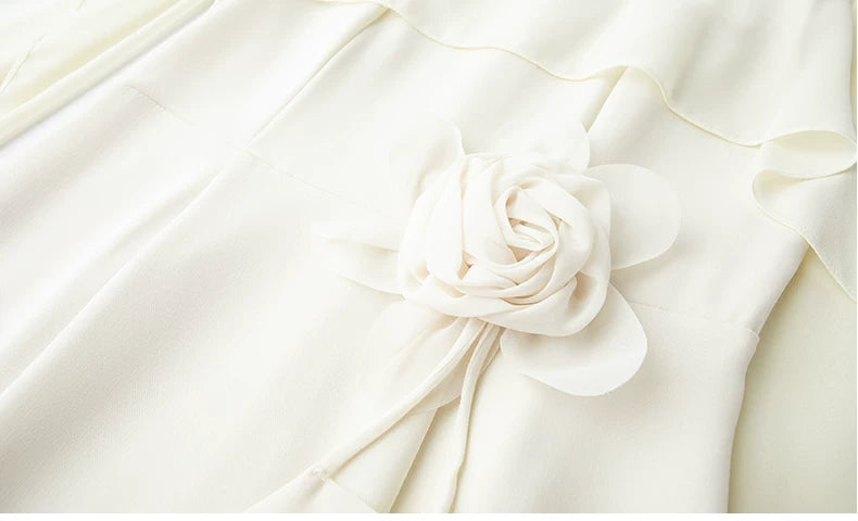 Cape Sleeve 3D Floral Chiffon Midi Mermaid Dress Flowering Girl