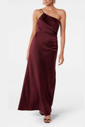 Bordeaux One Shoulder Satin Maxi Dress Flowering Girl