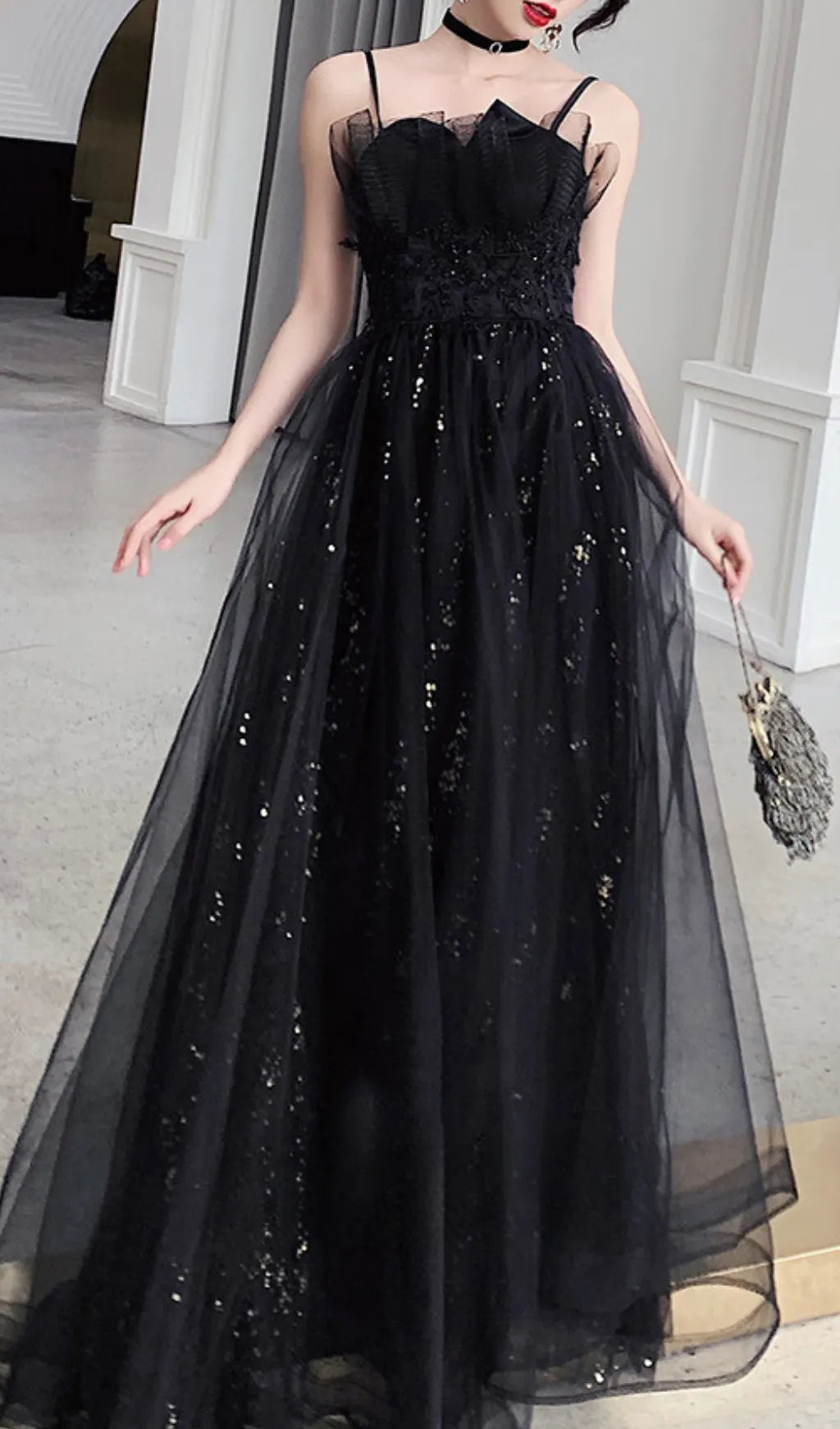 Chiye Black Strappy Mesh Maxi Dress Flowering Girl
