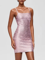 Donyelle Spaghetti Bandage Bodycon Mini Dress In Rose Gold Flowering Girl