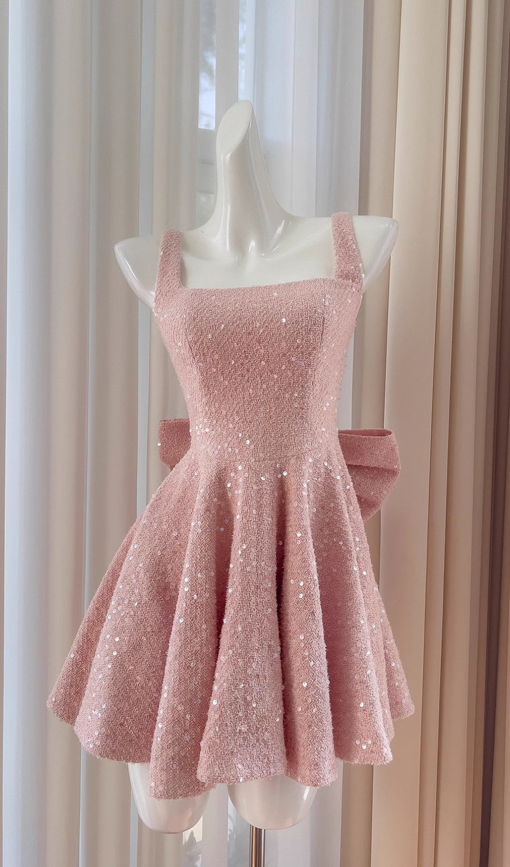 Dark Pink Bow Mini Dress Flowering Girl