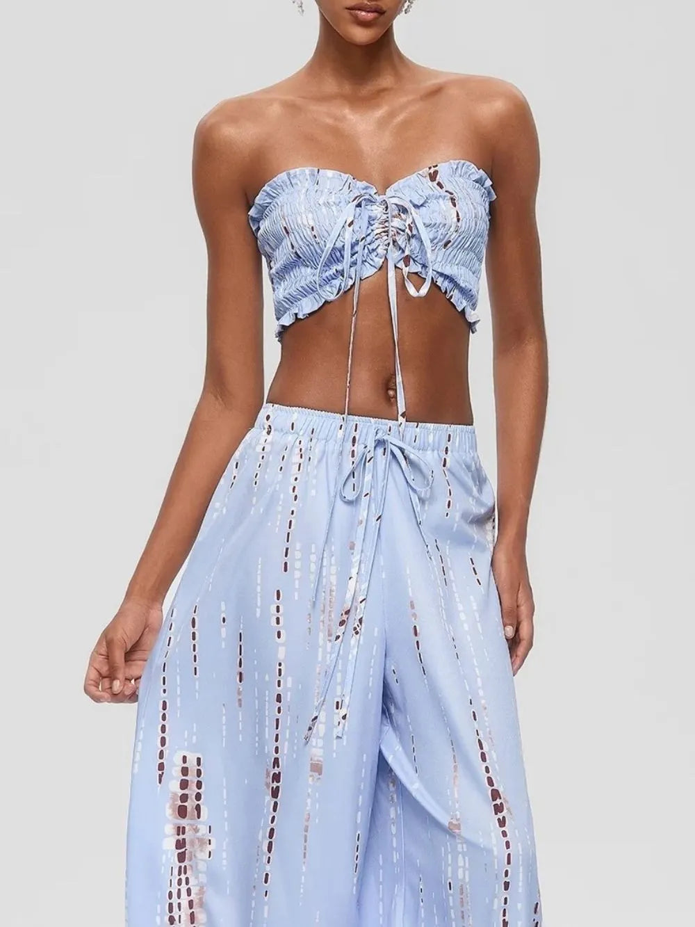 Gada Strapless Ruched Pants Set Flowering Girl