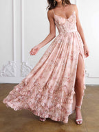 Floral Frill Split Maxi Dress Flowering Girl