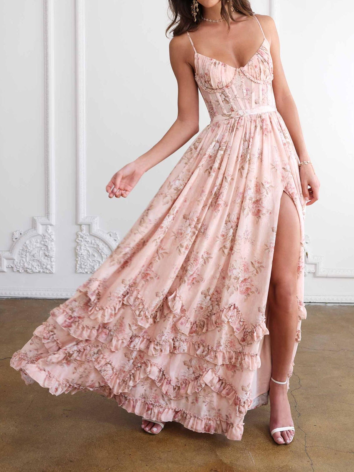 Floral Frill Split Maxi Dress Flowering Girl