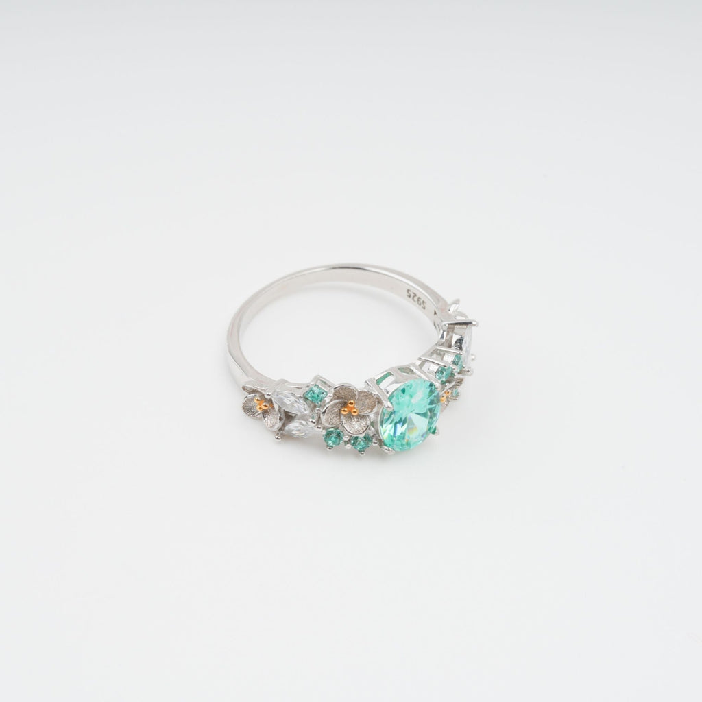 Ardelle Green Crystal Embellished Sterling Silver Ring Flowering Girl
