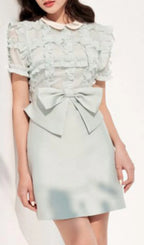 Bow Ruffle Mini Dress With Collar Flowering Girl
