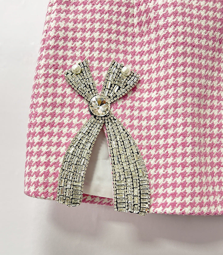 Helen Embellished Checked Wool-Blend Blazer Set In Pink Flowering Girl